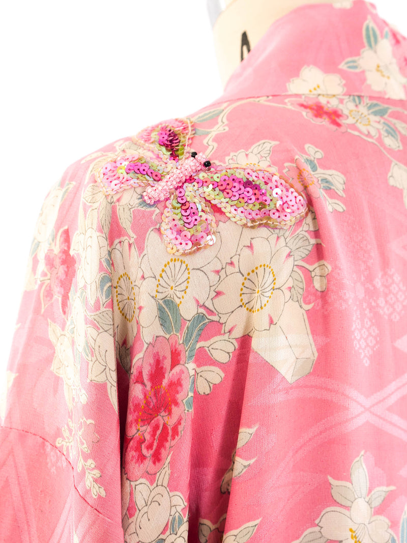 Floral Printed Fringed Silk Kimono Jacket arcadeshops.com