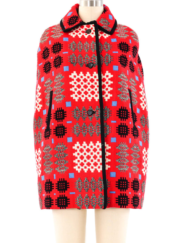 Graphic Woven Wool Poncho Outerwear arcadeshops.com
