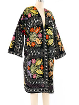 1970's Black Flower Embroidered Corduroy Duster Jacket arcadeshops.com