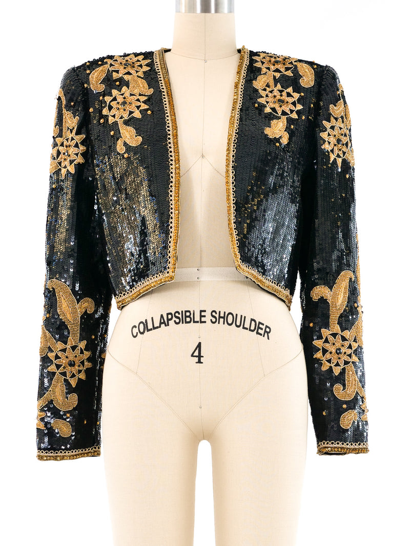Victor Costa Jeweled Sequin Crop Jacket Jacket arcadeshops.com