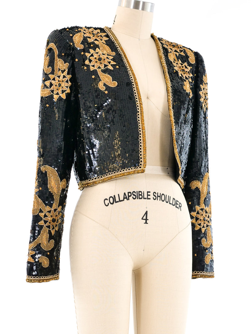 Victor Costa Jeweled Sequin Crop Jacket Jacket arcadeshops.com