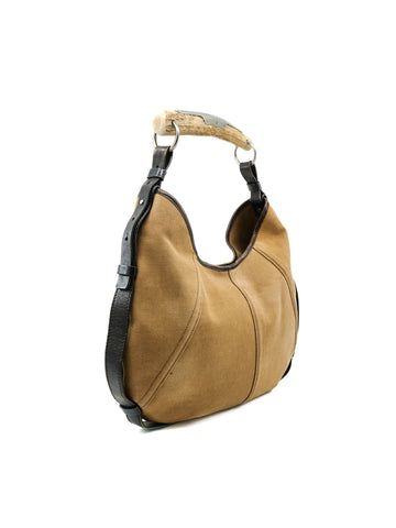 Yves Saint Laurent, Bags, Ysl Saint Laurent Mombasa Aged Brown Leather  Hobo Bag With Horn Detail