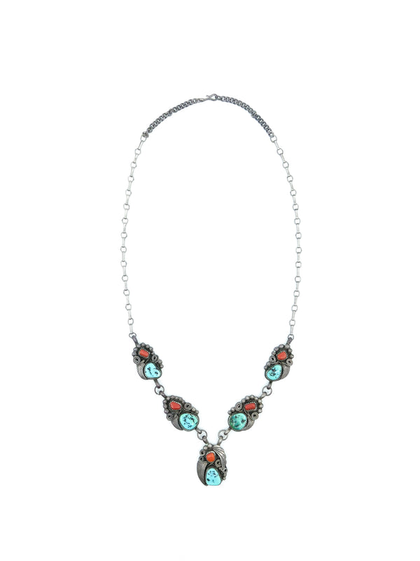 Navajo Coral and Turquoise Pendant Necklace Jewelry arcadeshops.com