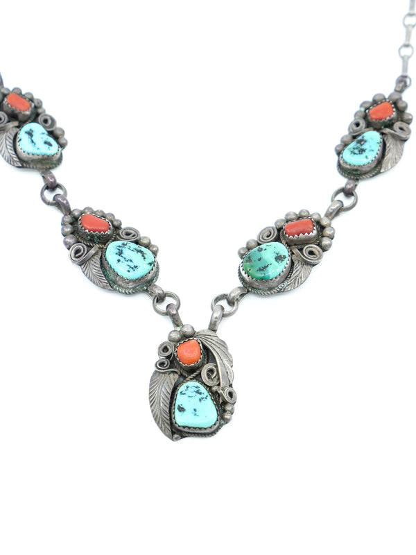 Navajo Coral and Turquoise Pendant Necklace Jewelry arcadeshops.com