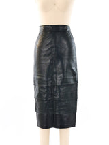 Gianni Versace Black Tiered Leather Midi Skirt Bottom arcadeshops.com