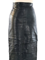 Gianni Versace Black Tiered Leather Midi Skirt Bottom arcadeshops.com
