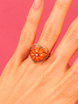 14K Heart Motif Coral and Diamond Ring Fine Jewelry arcadeshops.com