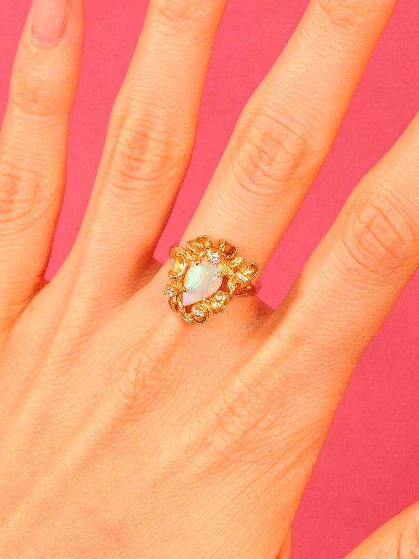 14K Opal and Diamond Floral Motif Ring Fine Jewelry arcadeshops.com