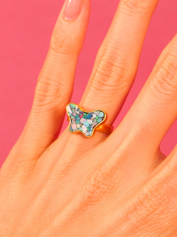 24K Mosaic Opal Butterfly Ring Fine Jewelry arcadeshops.com