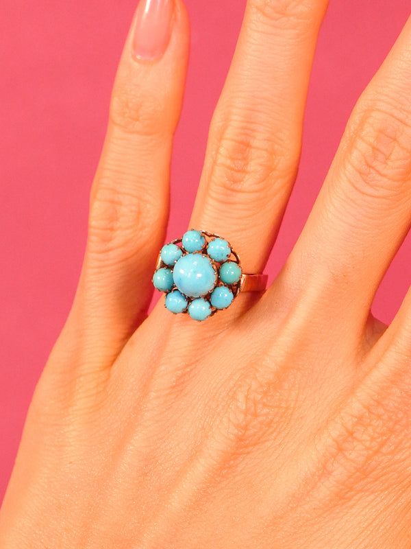 14K Turquoise Floral Cabochon Ring Fine Jewelry arcadeshops.com