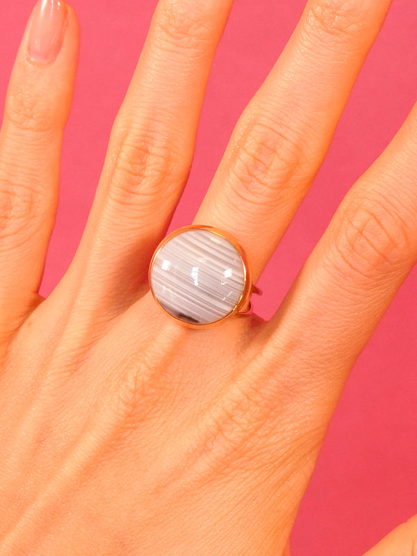 14K Striped Agate Domed Cocktail Ring Fine Jewelry arcadeshops.com