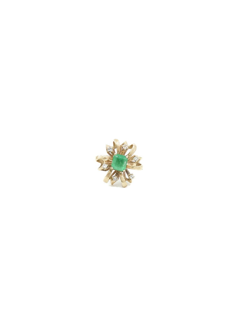 14K Retro Emerald and Diamond Cocktail Ring Fine Jewelry arcadeshops.com