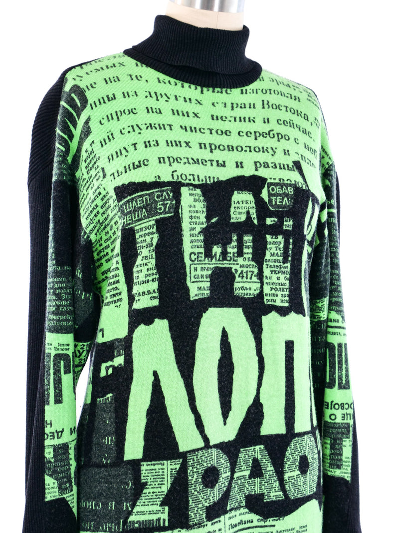 Leonard Paris Green Graphic Knit Sweater Dress Dress arcadeshops.com