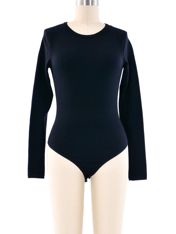 Alaia Black Knit Wool Bodysuit Top arcadeshops.com