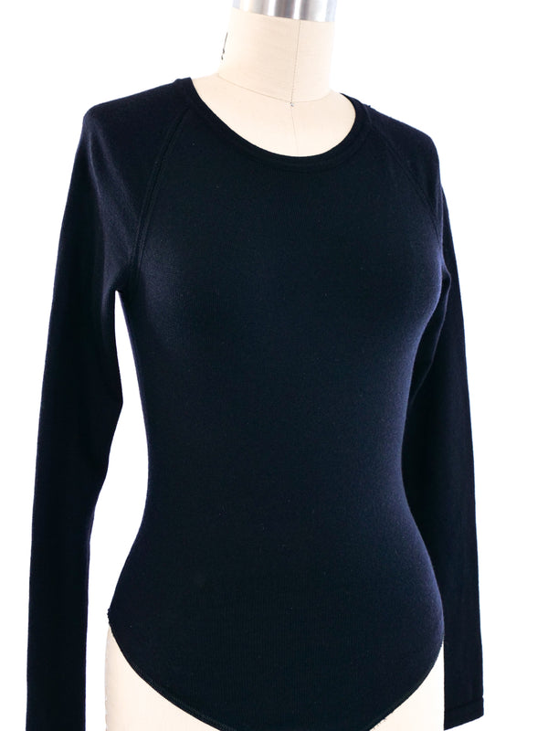 Alaia Black Knit Wool Bodysuit Top arcadeshops.com