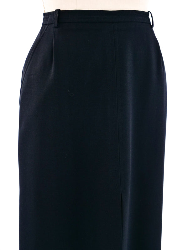 Yves Saint Laurent Black Wool Midi Skirt Bottom arcadeshops.com
