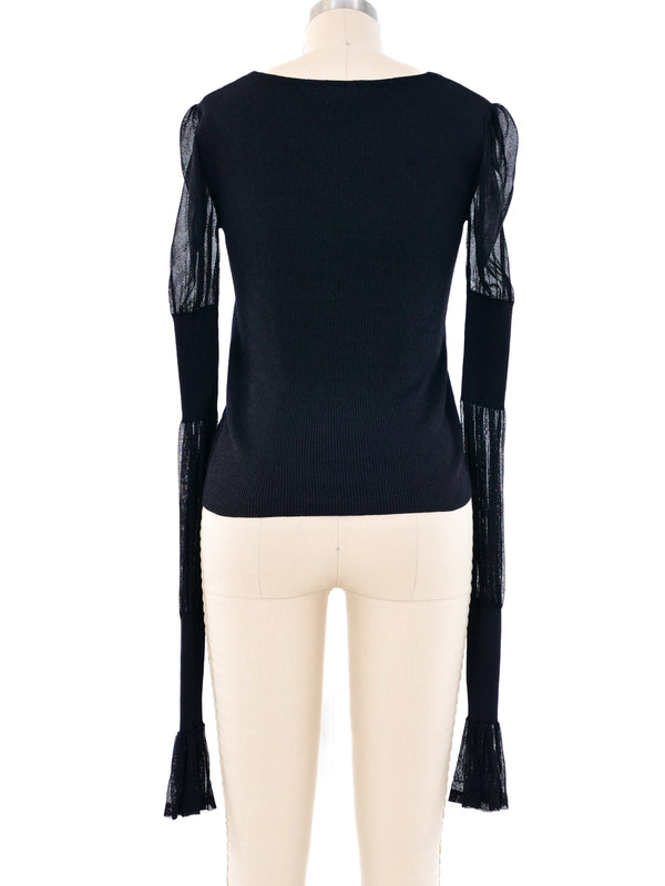 Yves Saint Laurent Black Sheer Sleeve Top Top arcadeshops.com