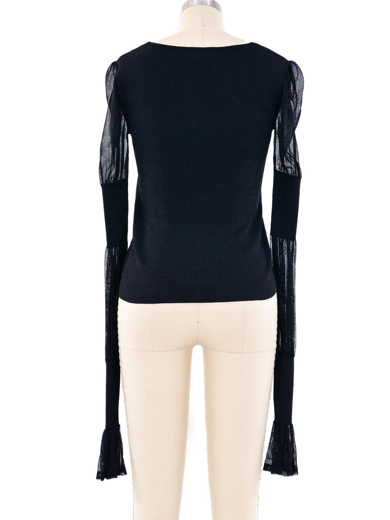 Yves Saint Laurent Black Sheer Sleeve Top Top arcadeshops.com