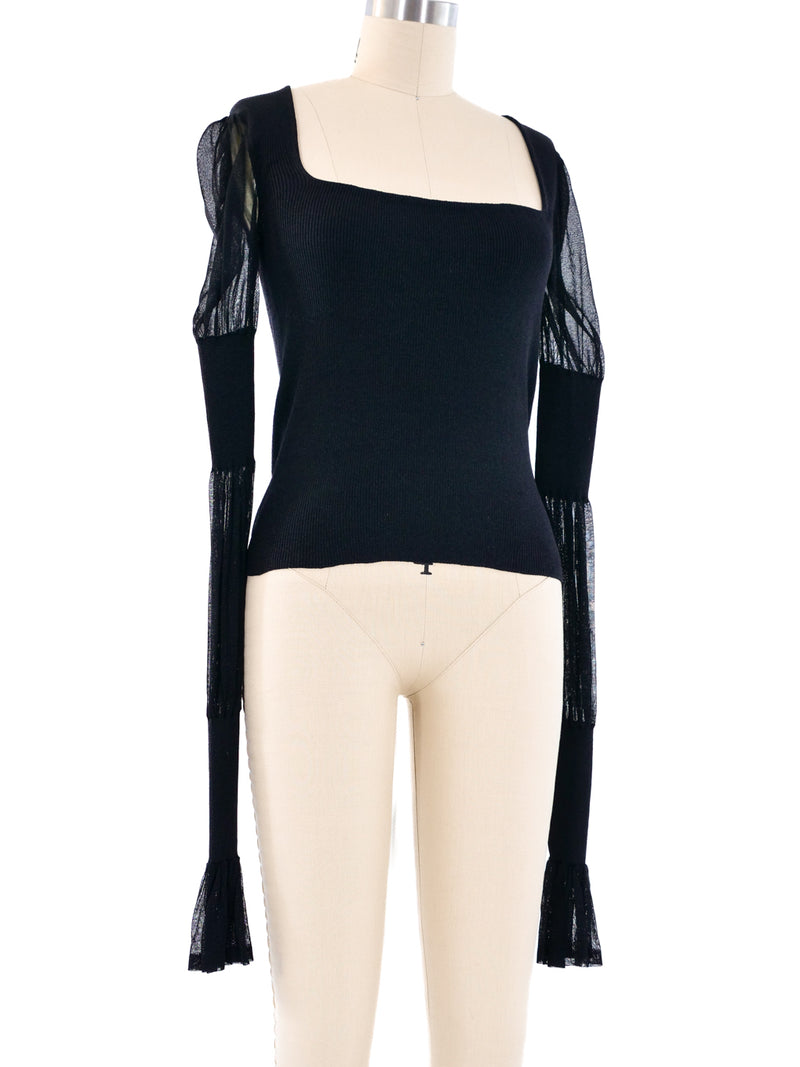 Yves Saint Laurent Black Sheer Sleeve Top Top arcadeshops.com