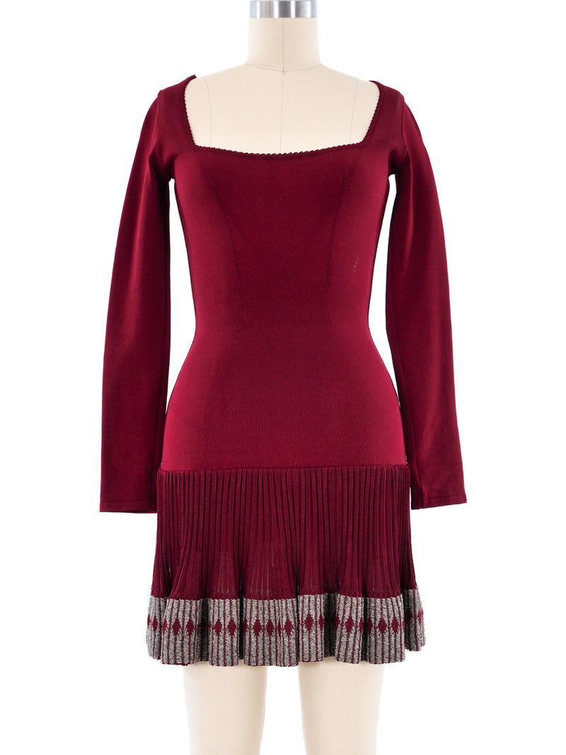 Alaia Cranberry Fit and Flare Ruffle Dress Dress arcadeshops.com