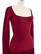 Alaia Cranberry Fit and Flare Ruffle Dress Dress arcadeshops.com
