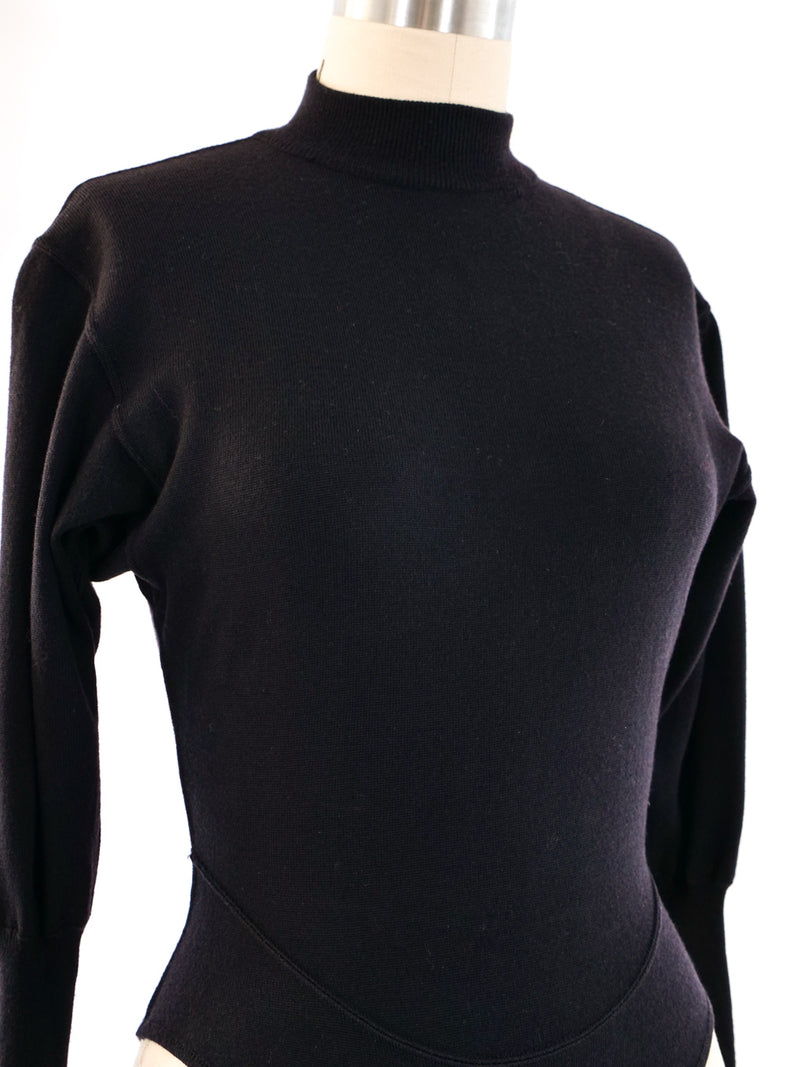 Alaia Black Wool Mock Neck Bodysuit Top arcadeshops.com