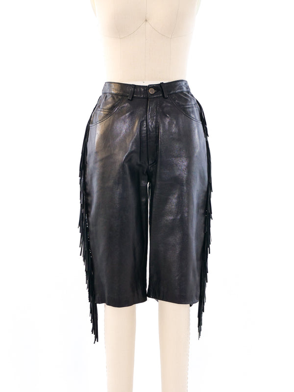 Fringe Trimmed Leather Shorts Bottom arcadeshops.com