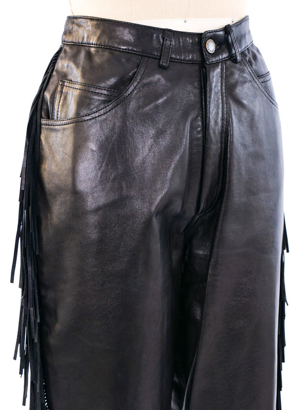 Fringe Trimmed Leather Shorts Bottom arcadeshops.com