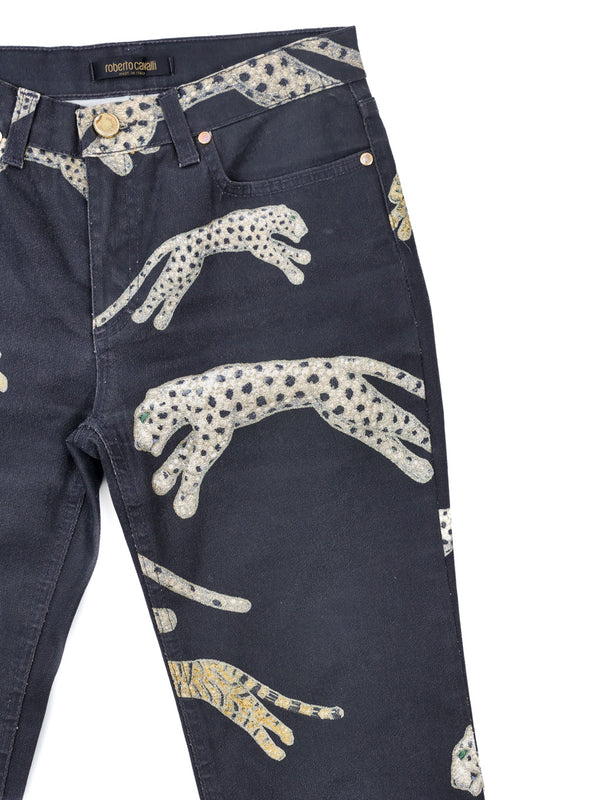 Roberto Cavalli Leopard Graphic Jeans Bottom arcadeshops.com