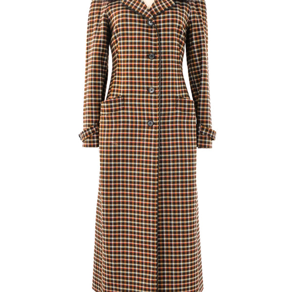 Prada Brown Check Coat With Faux Fur Collar