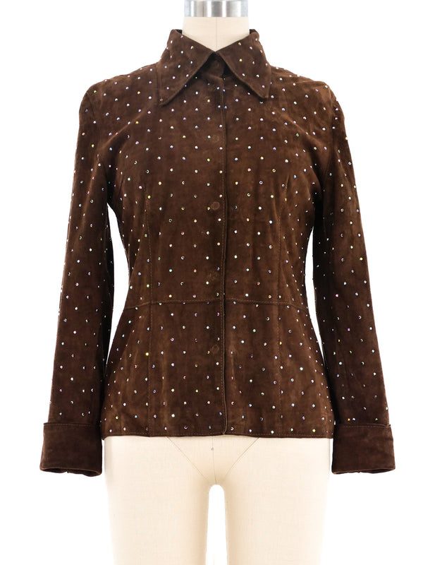 Dolce and Gabbana Rhinestone Accented Suede Jacket Jacket arcadeshops.com
