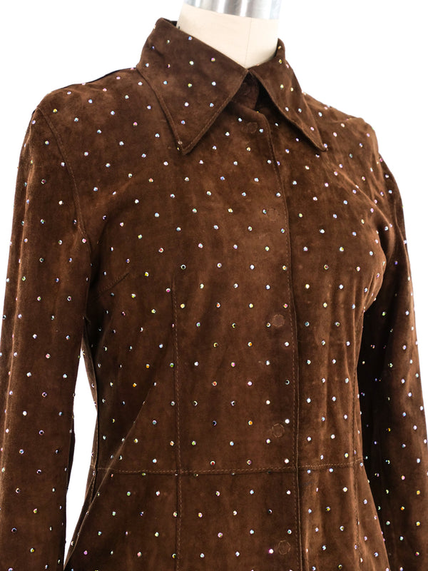 Dolce and Gabbana Rhinestone Accented Suede Jacket Jacket arcadeshops.com