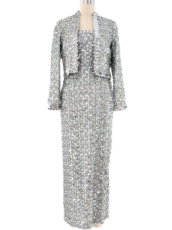 Lilli Diamond Silver Sequined Gown Ensemble Dress arcadeshops.com