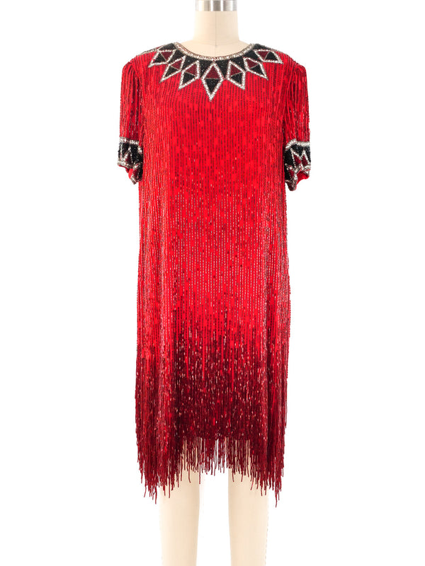 Bob Mackie Red Beaded Dress with Fringe Dress arcadeshops.com