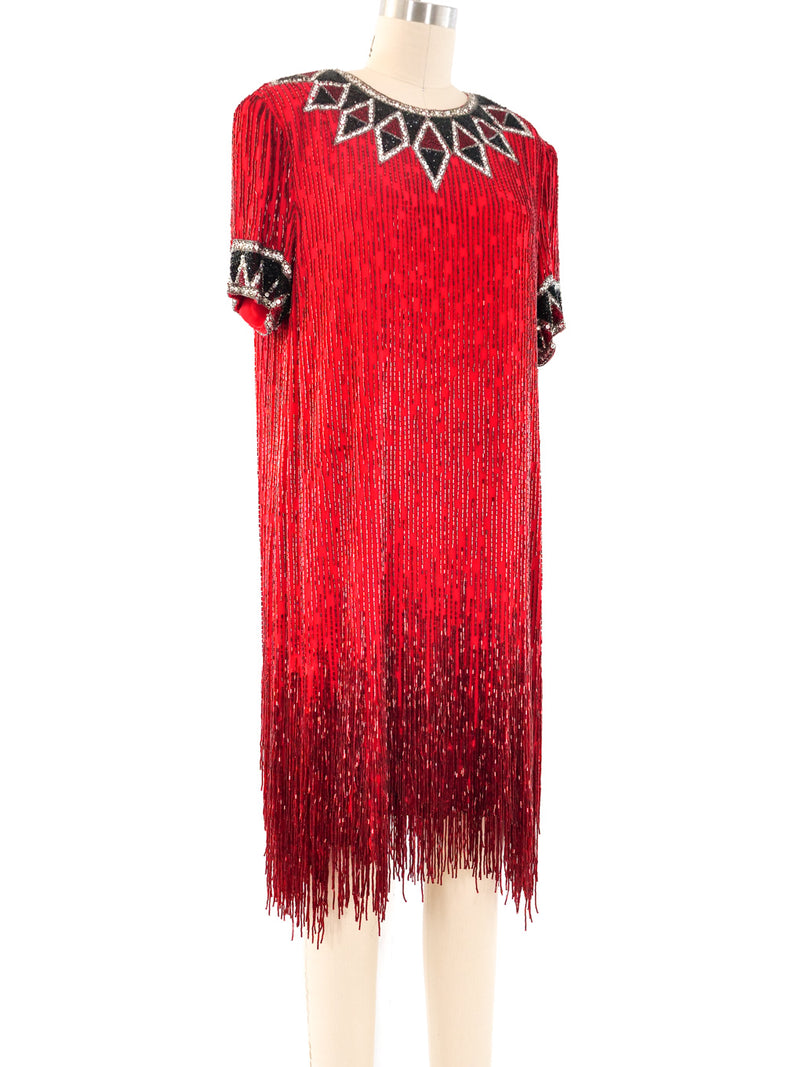 Bob Mackie Red Beaded Dress with Fringe Dress arcadeshops.com