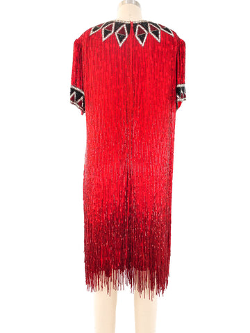 Bob Mackie Red Beaded Dress with Fringe