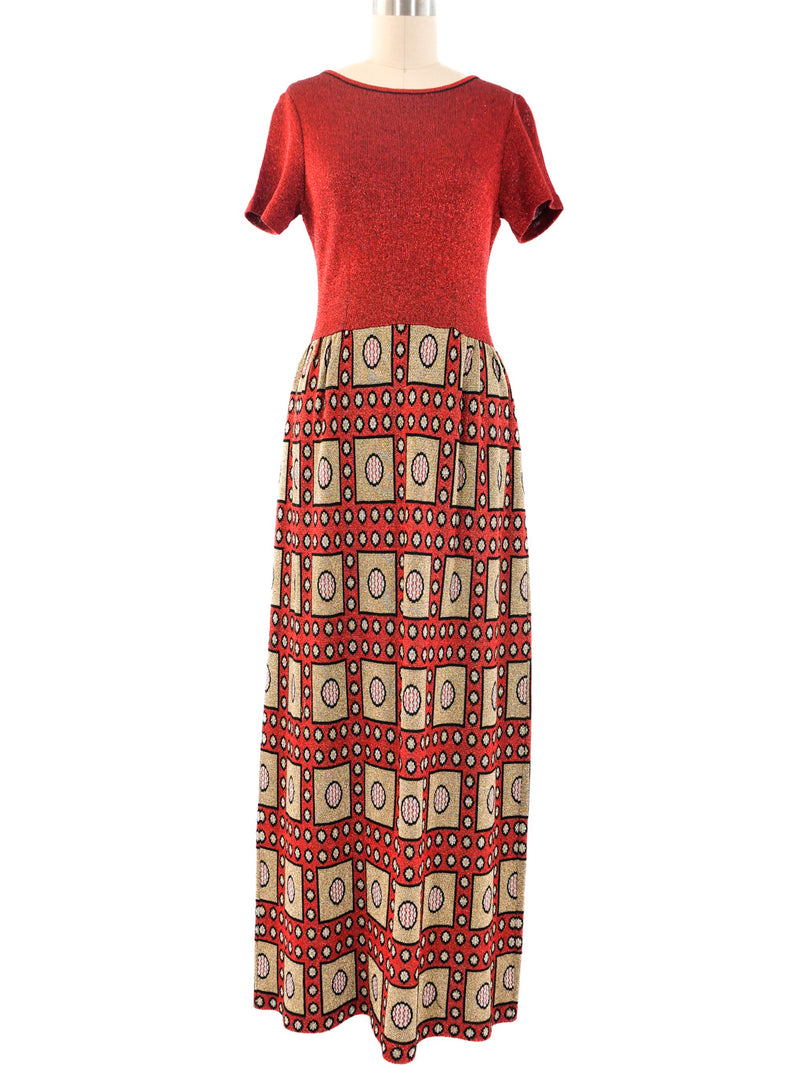 1960s Metallic Knit Maxi Dress Dress arcadeshops.com