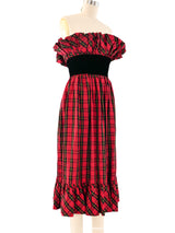 Victor Costa Red Tartan Strapless Ruffle Dress Dress arcadeshops.com