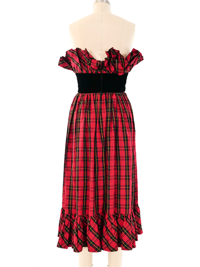 Victor Costa Red Tartan Strapless Ruffle Dress Dress arcadeshops.com