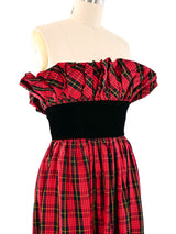 Victor Costa Red Tartan Strapless Ruffle Dress Dress arcadeshops.com