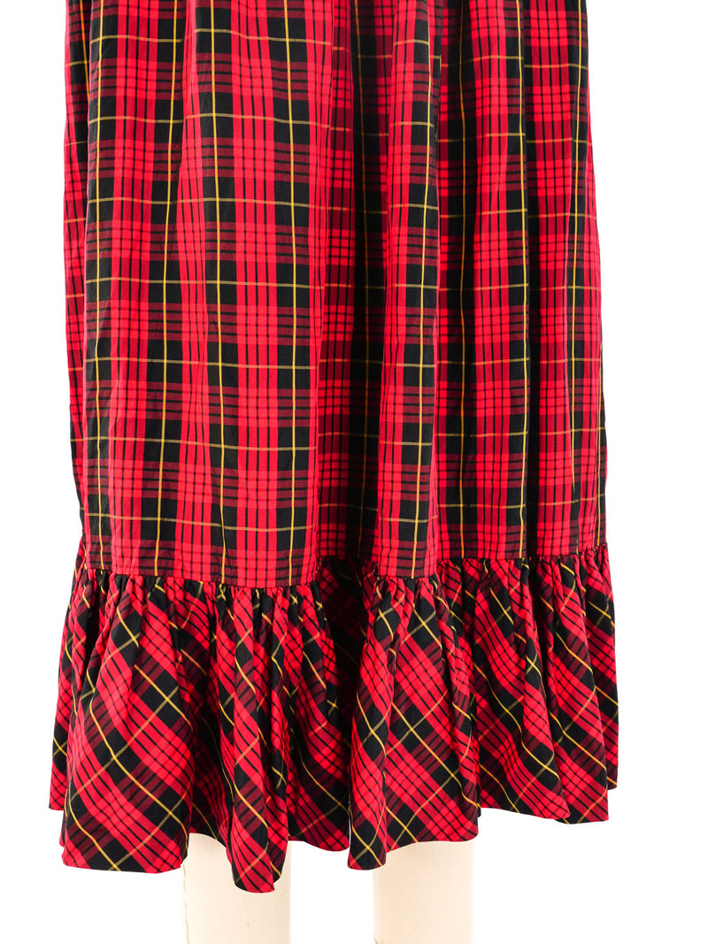 Victor Costa Red Tartan Strapless Ruffle Dress Dress arcadeshops.com