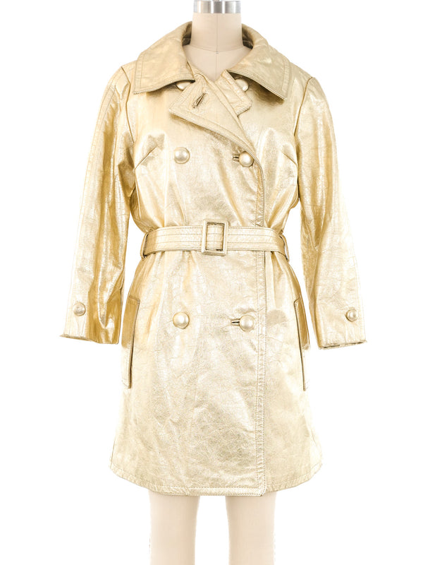 Gold Leather Double Breasted Trench Outerwear arcadeshops.com
