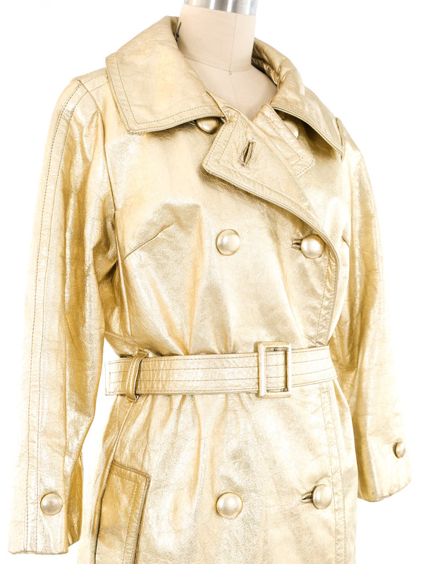 Gold Leather Double Breasted Trench Outerwear arcadeshops.com