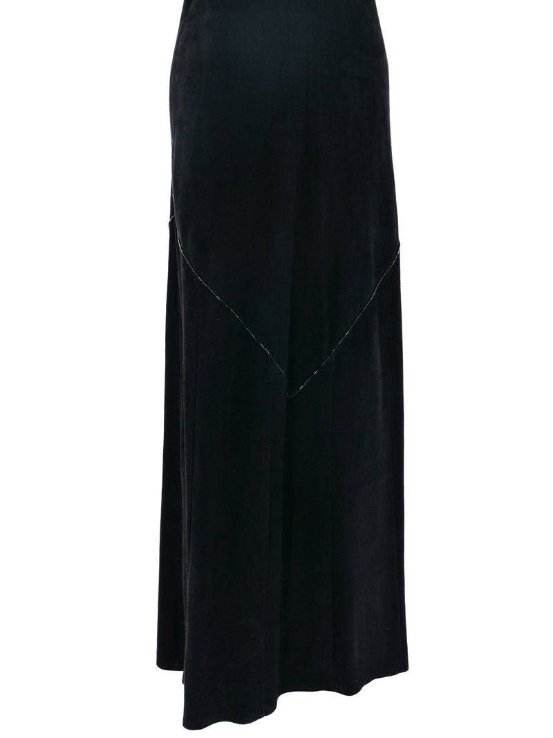 1970's Bead Accented Suede Halter Gown Dress arcadeshops.com