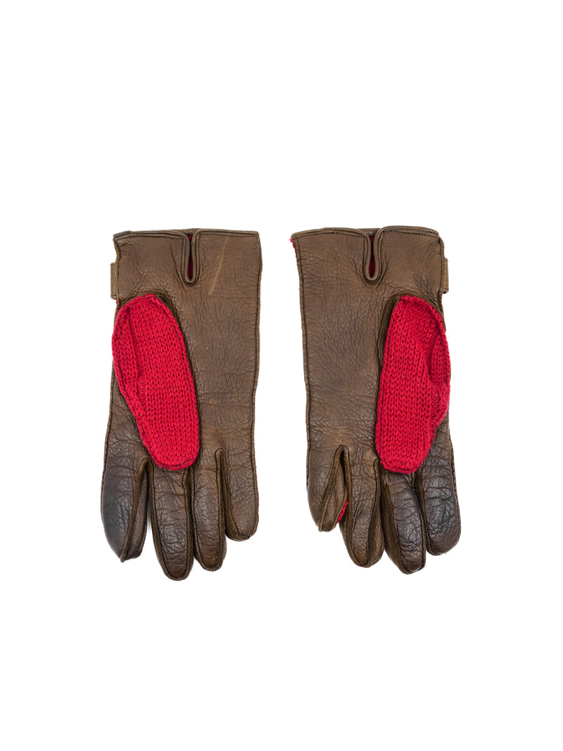 Gucci Red Knit and Leather Gloves Accessory arcadeshops.com