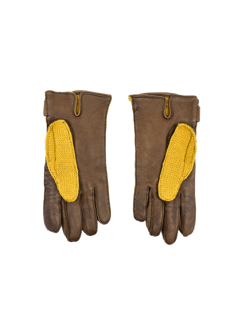 Gucci Yellow Knit and Leather Gloves Accessory arcadeshops.com