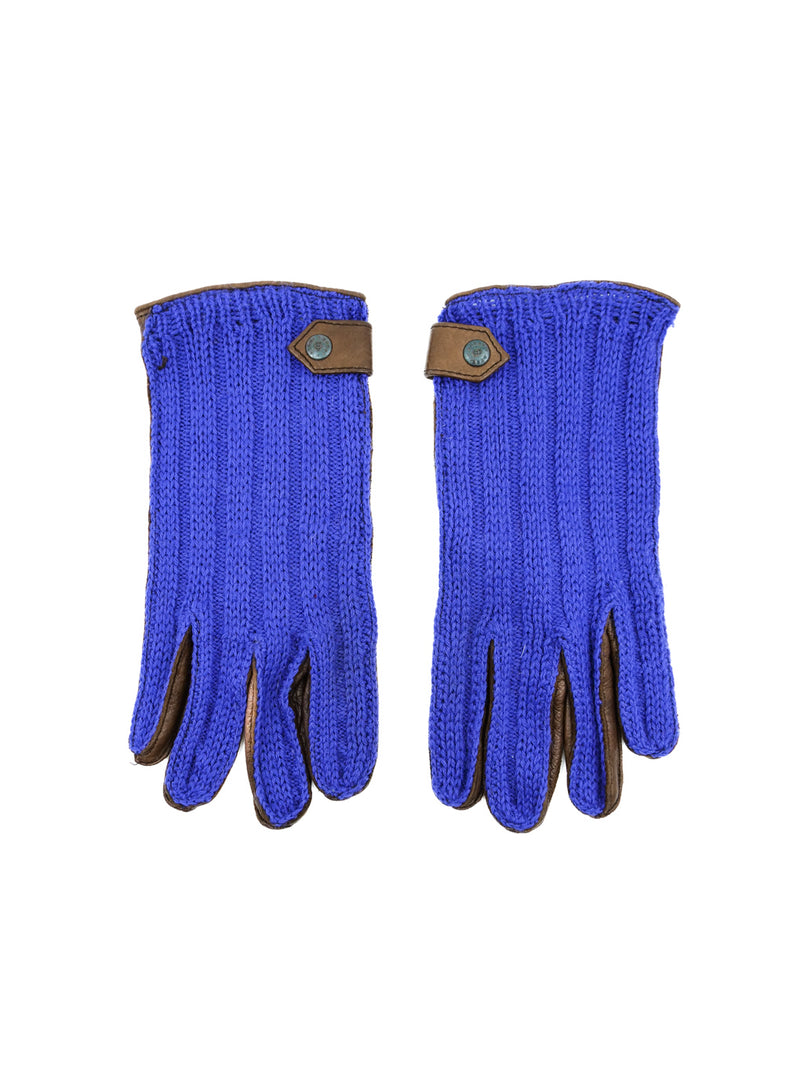 Gucci Blue Knit and Leather Gloves Accessory arcadeshops.com
