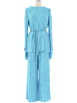 Mollie Parnis Turquoise Plisse Pleated Evening Ensemble Suit arcadeshops.com