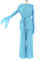 Mollie Parnis Turquoise Plisse Pleated Evening Ensemble Suit arcadeshops.com