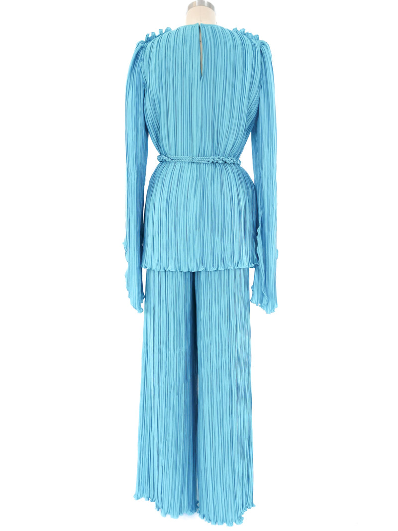 Mollie Parnis Turquoise Plisse Pleated Evening Ensemble Suit arcadeshops.com